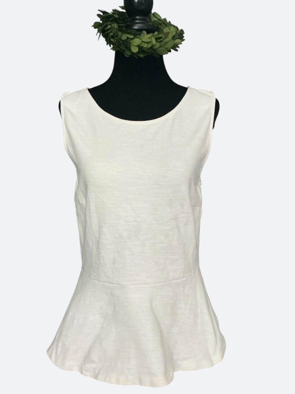 J Crew Ivory Cotton Knit Sleeveless Fitted Peplum Top Back Zipper SZ S